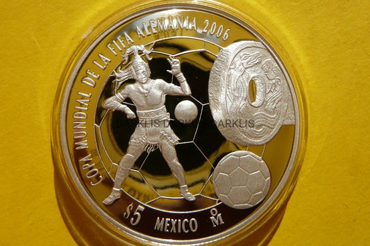 5 PESO MEKSYK 2006 INDIANIN PIŁKA NOŻNA Ag 999 Oz