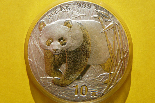 10 YUAN CHINY 2001 PANDA WIELKA SREBRO 999 UNCJA
