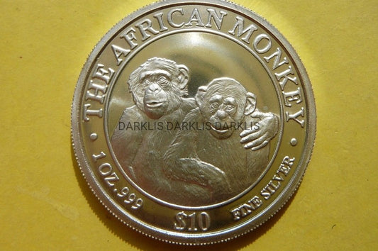 10$ SOMALIA 2000 MAŁPA GORYL SREBRO 999 UNCJA MATT