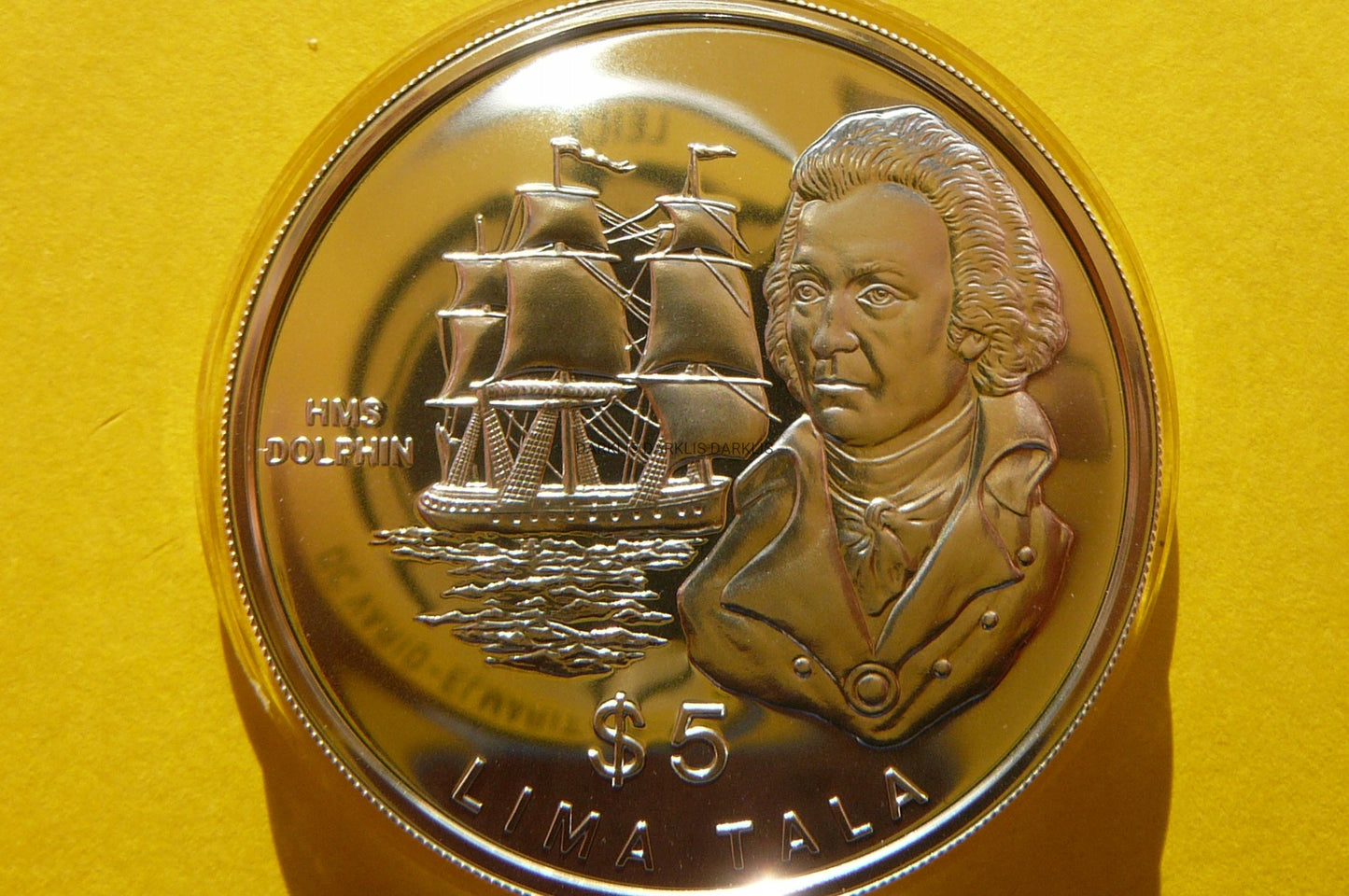 5$ TOKELAU 1989 ŻAGLOWIEC HMS DOLPHIN Ag 925 +CER