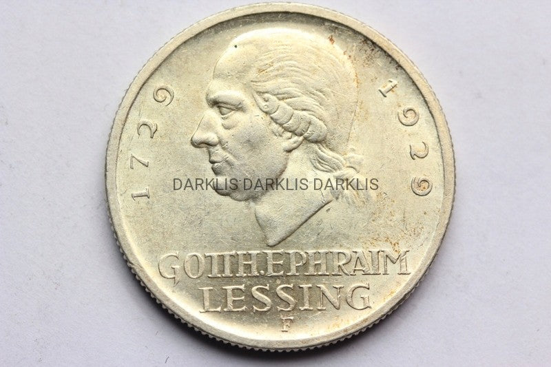 3 REICHSMARK WEIMAR 1929-F- GOTTHOLD LESSING STAN!