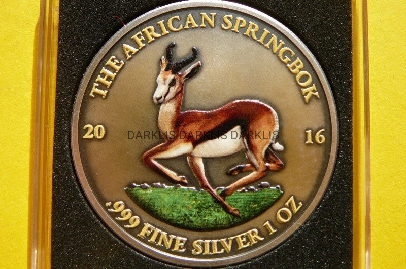 1000 FR GABON 2016 SPRINGBOK SREBRO 999 Oz KOLOR