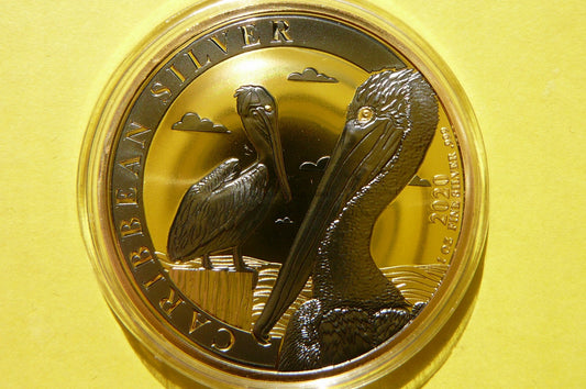 1$ BARBADOS 2020 CZARNE PELIKANY Ag/Au BLACK RUTHEN