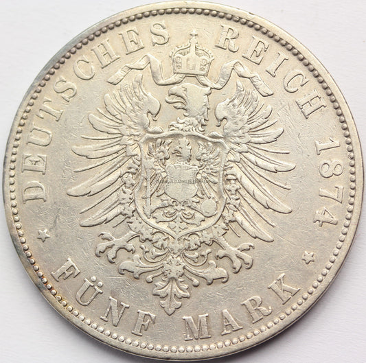 5 MAREK KAISERREICH BAWARIA 1874 LUDWIK II RZADSZA Nr13