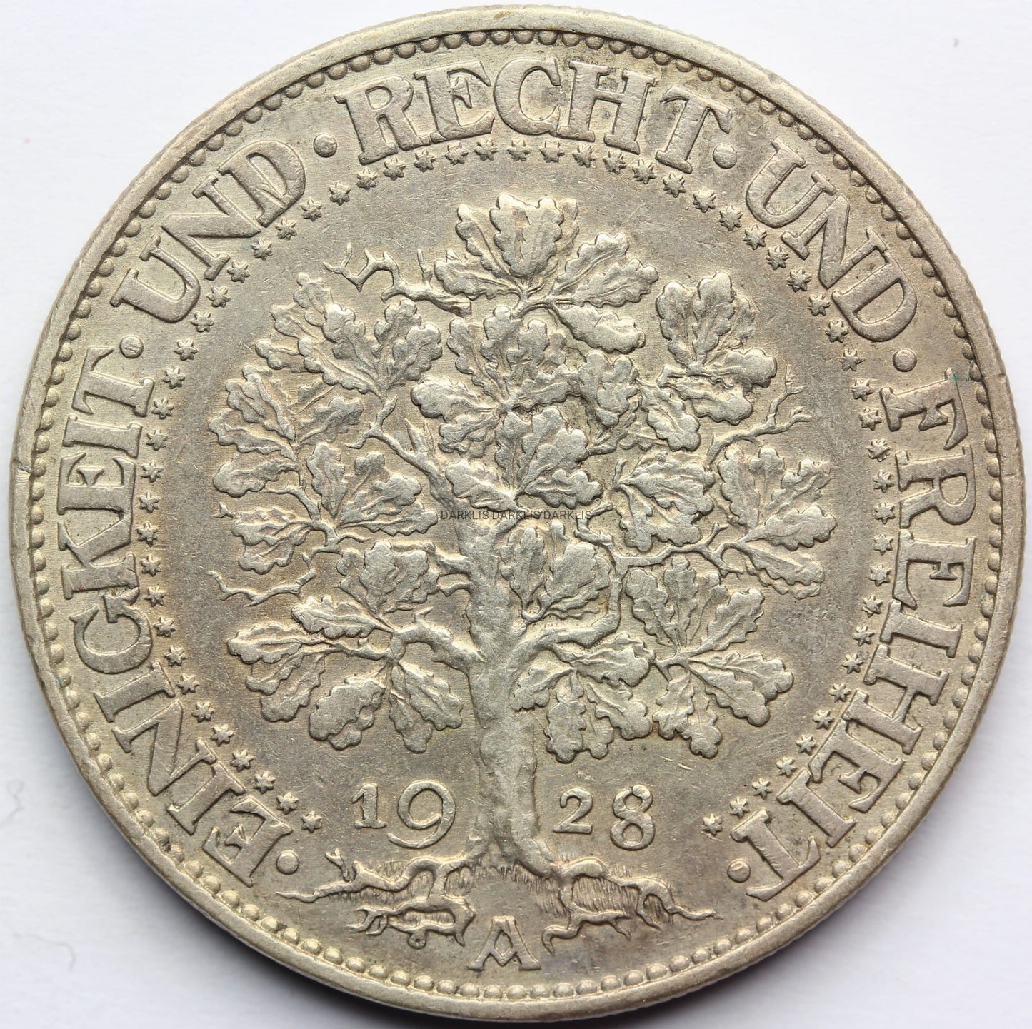 5 REICHSMARK WEIMAR 1928 A DĄB RZADKA SUPER STAN Nr.5