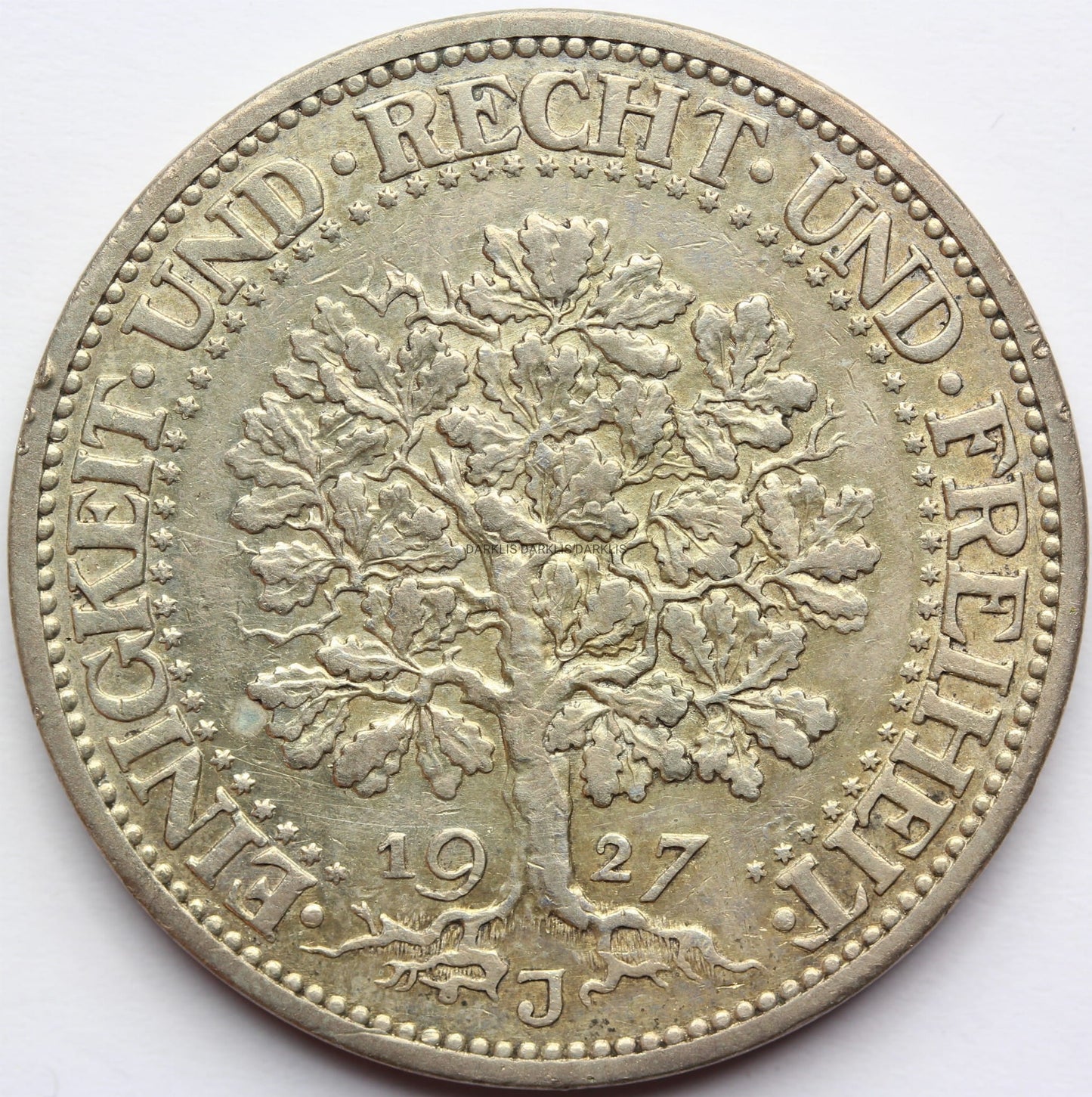5 REICHSMARK WEIMAR 1927 J DĄB RZADKA SUPER STAN Nr.1