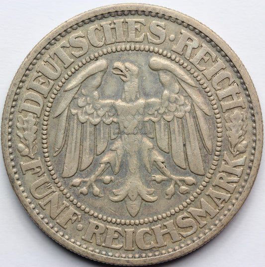 5 REICHSMARK WEIMAR 1929 D DĄB RZADKA SUPER STAN Nr.4