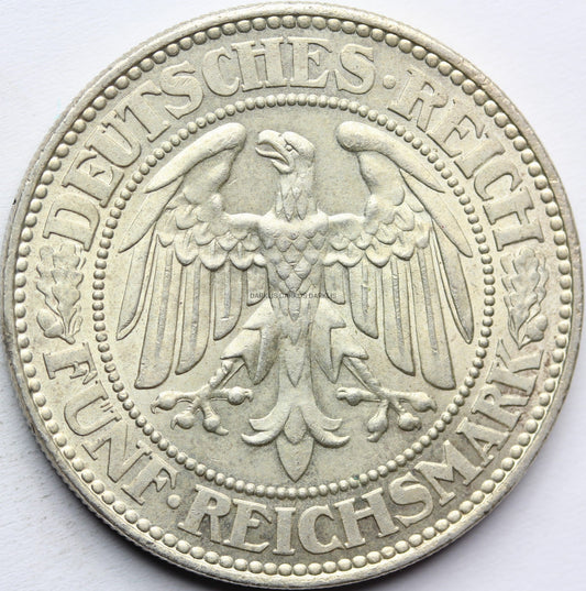 5 REICHSMAREK WEIMAR NIEMCY 1927 A DRZEWO DĄB Nr.4