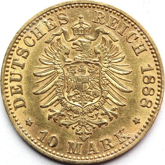 10 MAREK KAISERREICH PRUSY 1888 FRYDERYK III ZŁOTO Nr.1