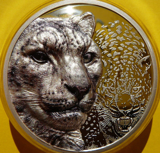 2000 TUGRIK MONGOLIA 2024 LEOPARD ŚNIEŻNY HIGH RELIEF 3Oz