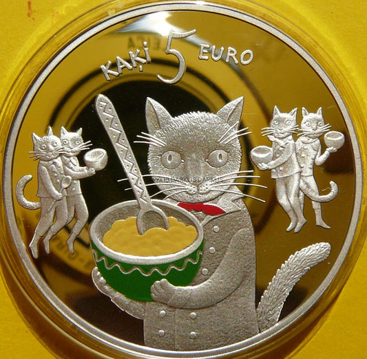 5 EURO ŁOTWA 2015 PIĘĆ KOTÓW BAŚNIE KOLOR RZADKA