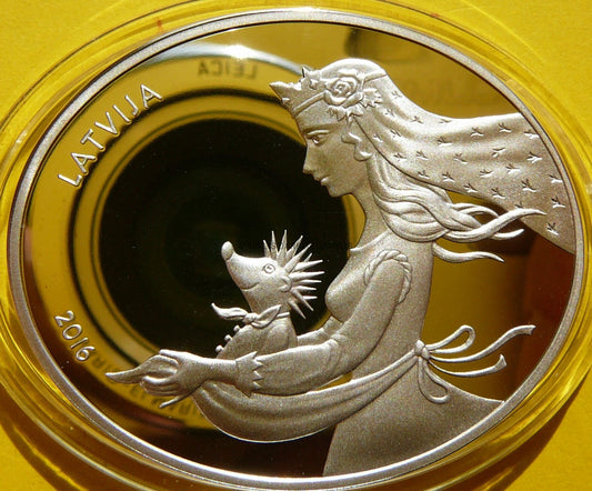 5 EURO ŁOTWA 2016 KOLCE JEŻA BAŚNIE PROOF RZADKA