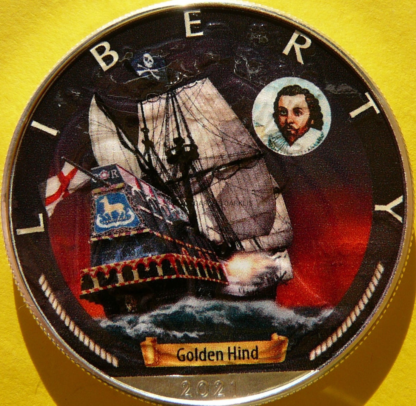 1$ USA 2021 LIBERTY ŻAGLOWIEC GOLDEN HIND WIEK ŻAGLI