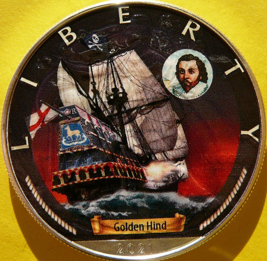 1$ USA 2021 LIBERTY ŻAGLOWIEC GOLDEN HIND WIEK ŻAGLI