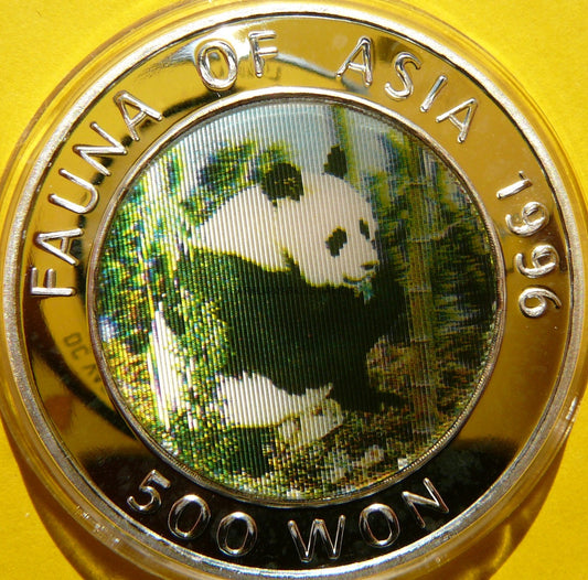500 WON KOREA 1996 PANDA HOLOGRAM Ag 999 Oz RZADKA