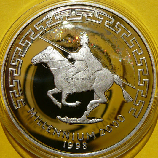 500 TUGRIK MONGOLIA 1998 MILENIUM RYCERZ NA KONIU HOLOGRAM