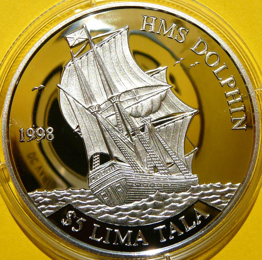 5$ TOKELAU 1998 ŻAGLOWIEC HMS DOLPHIN RZADKA