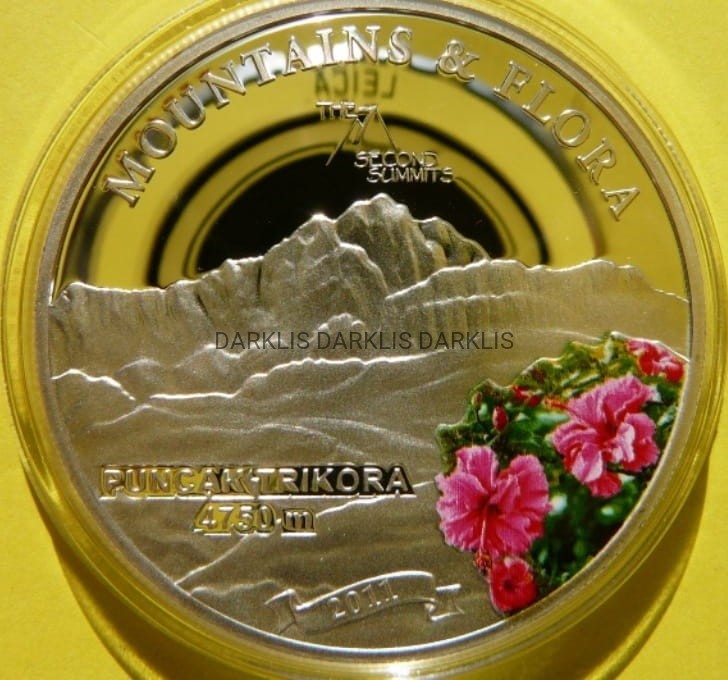 5$ PALAU 2011 PAPUA PUNCAK TRIKORA GÓRY KWIATY Ag +CER