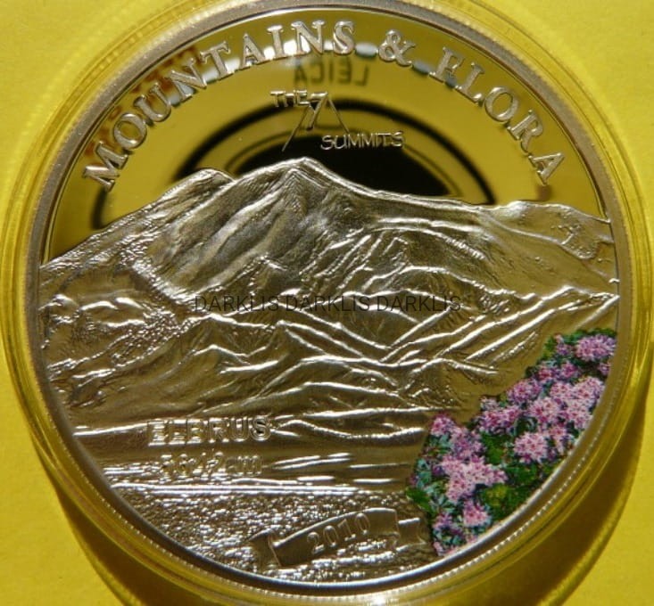 5$ PALAU 2010 KAUKAZ ELBRUS GÓRY KWIATY Ag +CER