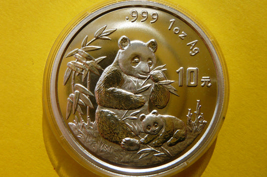 10 YUAN CHINY 1996 PANDA WIELKA SREBRO 999 UNCJA