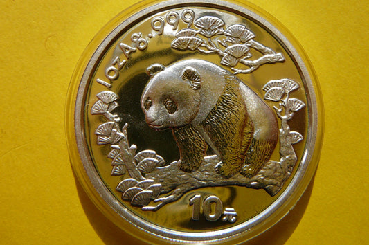 10 YUAN CHINY 1997 PANDA WIELKA SREBRO 999 UNCJA