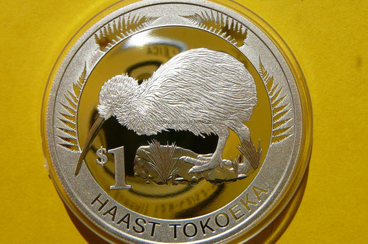 1$ NOWA ZELANDIA 2008 PTAK KIWI Ag Oz PROOF RZADKA