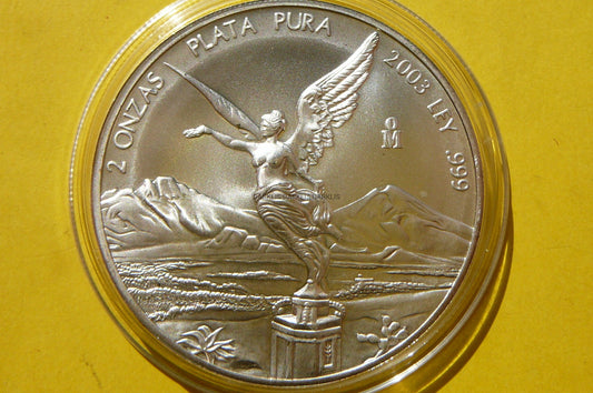 2 ONZAS PLATA PURA MEKSYK 2003 LIBERTAD Ag 999 2Oz