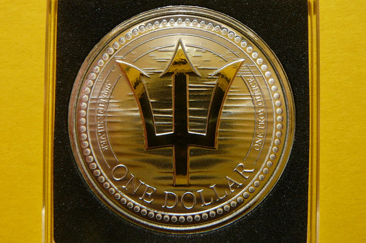 DOLLAR BARBADOS 2022 TRÓJZĄB POSEJDONA Ag/Au Oz +CER