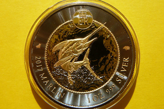 1$ KAJMANY 2017 MARLIN BŁĘKITNY Ag/Au 99 Oz RUTHEN