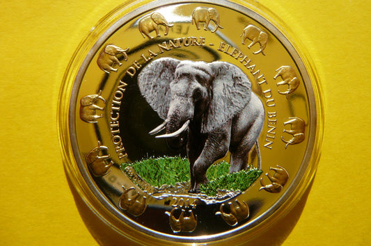 1000 FRANK BENIN 2014 SŁOŃ BENIŃSKI Ag/Au Oz KOLOR