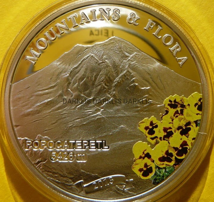 5$ PALAU 2013 SZCZYT POPOCATEPETL MEKSYK GÓRY KWIATY Ag +CER