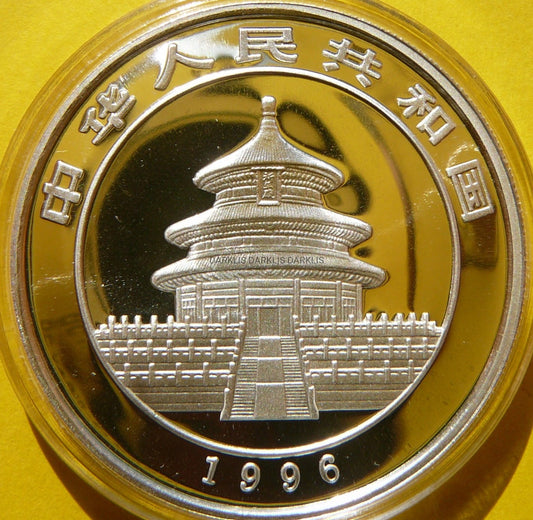 10 YUAN CHINY 1996 PANDA Ag 999 Oz MAŁA DATA PROOF