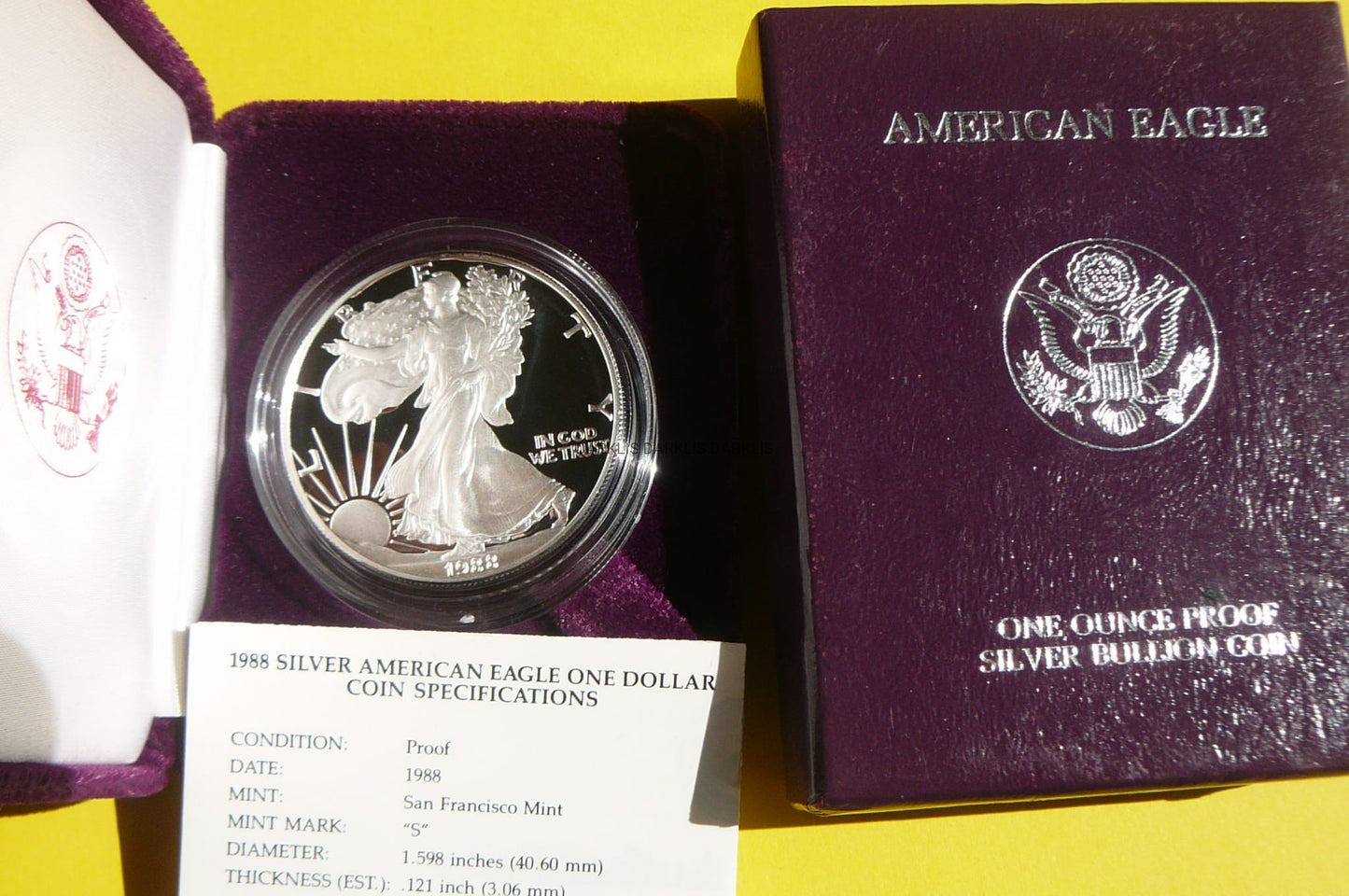 1$ USA 1988 S EAGLE BOGINI WOLNOŚCI LIBERTY Ag Oz PROOF