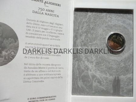 2 EURO -SAN MARINO 2015- POETA DANTE ALIGHIERI UNC