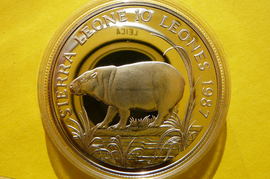 *10 LEO SIERRA LEONE 1987 - HIPOPOTAM KARŁOWATY Ag