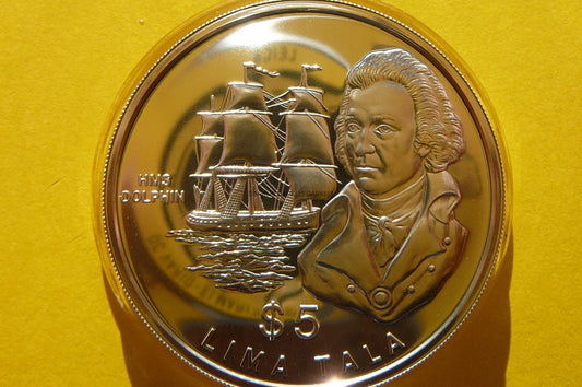 5$ TOKELAU 1989 ŻAGLOWIEC HMS DOLPHIN Ag 925 +CER