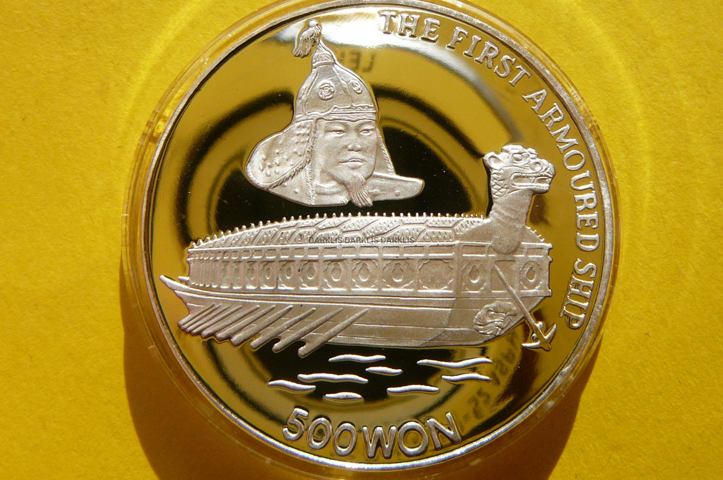 500 WON KOREA 1991 UZBROJONY STATEK Ag 999 +CER