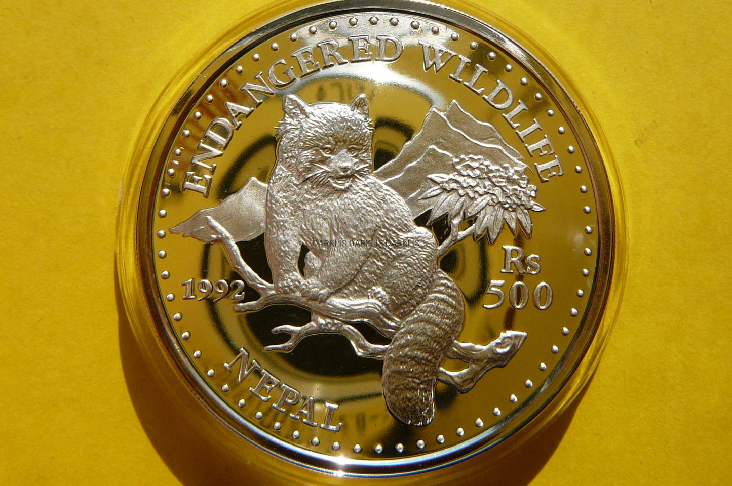 500 RUPII NEPAL 1992 PANDA RUDA SREBRO 925 UNCJA