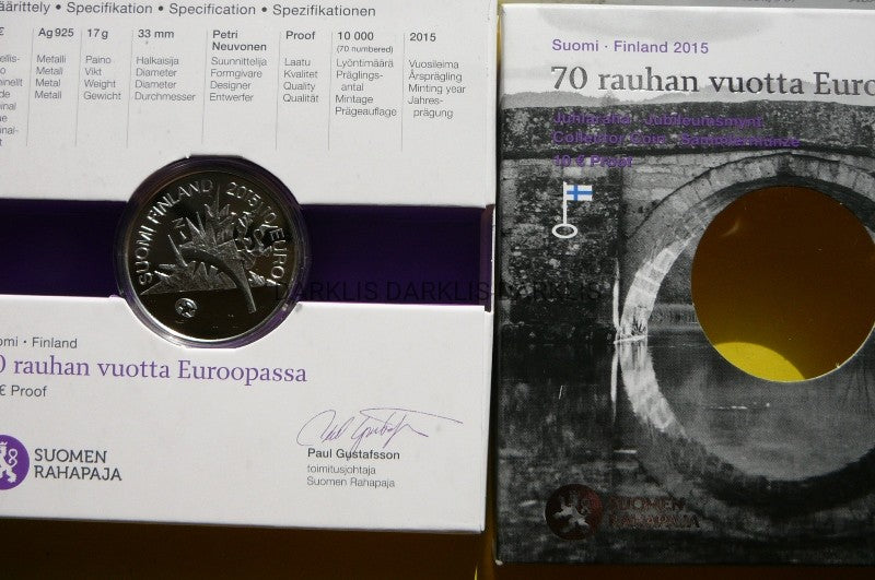 10 EURO FINLANDIA 2015 70 LAT POKOJU EUROPY PROOF