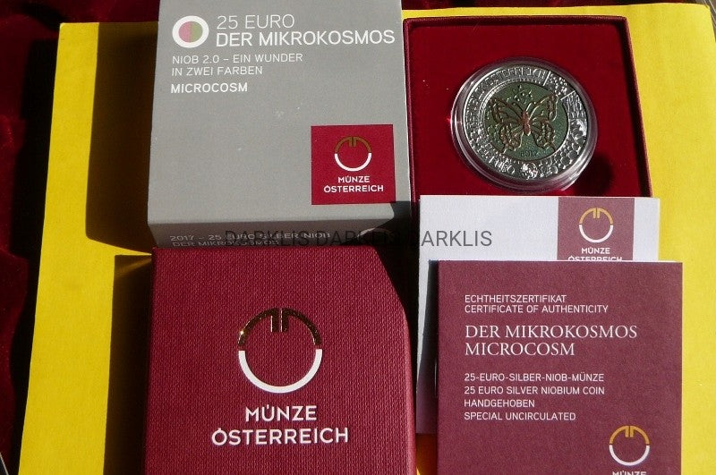 25 EURO AUSTRIA 2017 MIKROKOSMOS MOTYL Ag+NIOB+CER