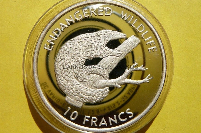 10 FRANC KONGO 1999 ŁUSKOWIEC BIAŁOBRZUCHY -SREBRO