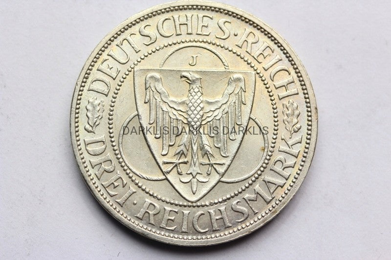 3 REICHSMARK WEIMAR 1930-J- ORZEŁ NADRENIA STROM