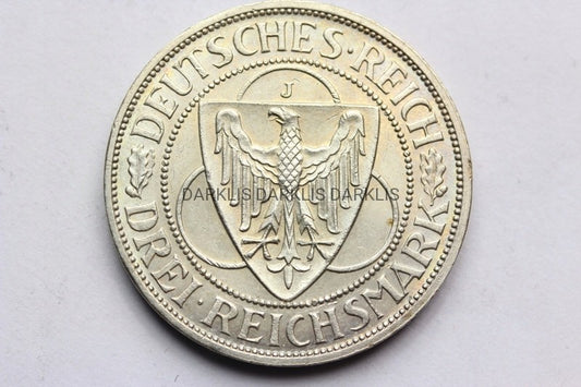 3 REICHSMARK WEIMAR 1930-J- ORZEŁ NADRENIA STROM