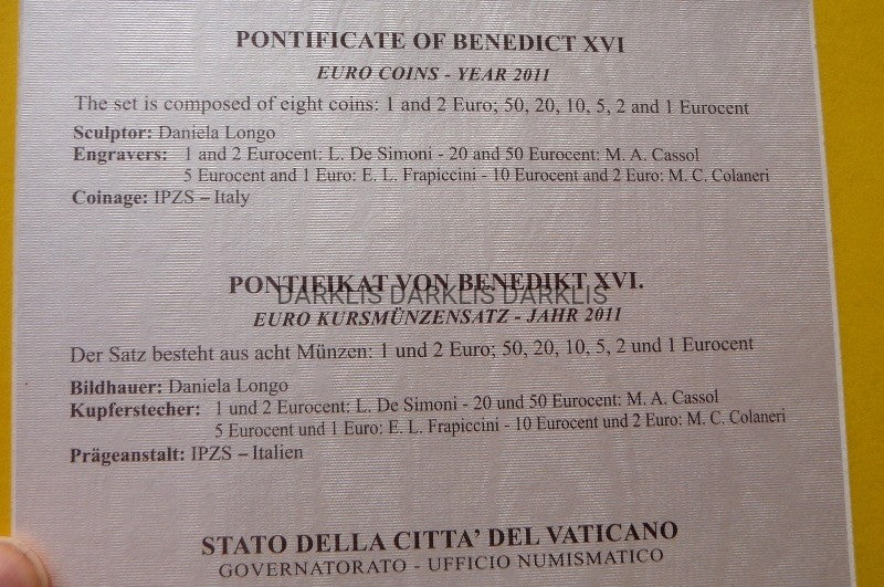 KMS EURO WATYKAN 2011 PAPIEŻ BENEDYKT XVI MENNICZE