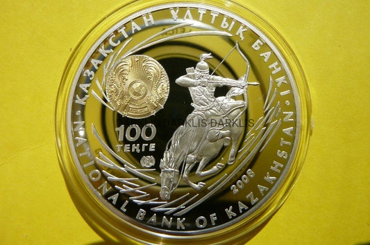 100 TENGE KAZACHSTAN DŻYNGIS CHAN Ag 925 Oz +CERT