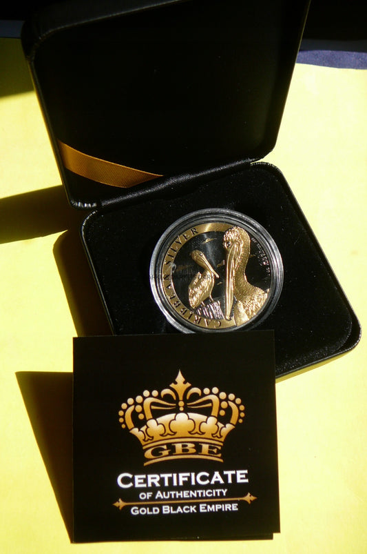 1$ BARBADOS 2020 ZŁOTE PELIKANY Ag/Au BLACK RUTHEN