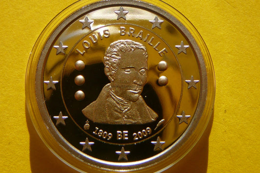 2 EURO BELGIA 2009 LOIUS BRAILLE RZADKA PROOF +CER