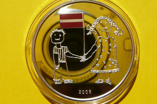 LATS ŁOTWA 2008 DZIECI 90 LAT ŁOTWY Ag 925 Oz PP