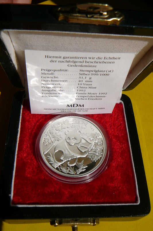 10 YUAN CHINY 1992 PANDA WIELKA Ag 999 Oz PROOF+CE