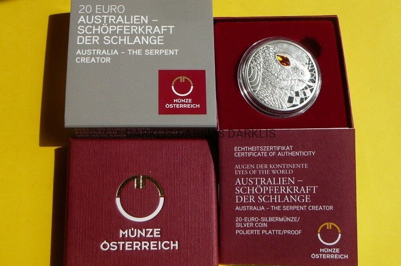 20 EURO AUSTRIA 2021 OCZY ŚWIATA WĄŻ AUSTRALIA -Ag